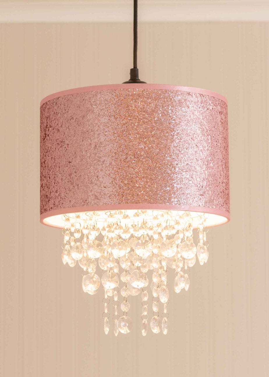 ValueLights Bonita Fabric Glitter Pink Drum Ceiling Pendant Shade (34cm x 28cm x 28cm)