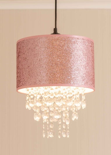 ValueLights Bonita Fabric Glitter Pink Drum Ceiling Pendant Shade (34cm x 28cm x 28cm)