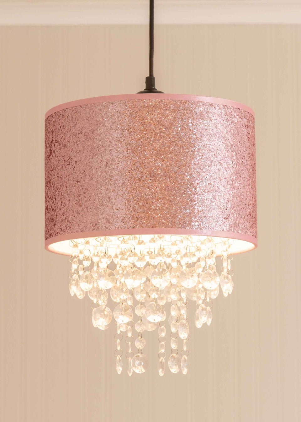ValueLights Bonita Fabric Glitter Pink Drum Ceiling Pendant Shade (34cm x 28cm x 28cm)