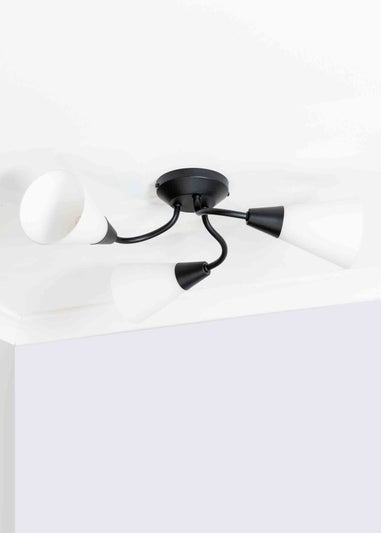 ValueLights Kristina  Black Semi-Flush Light with White Uplighter Shade (16.5cm x 44cm x 44cm)