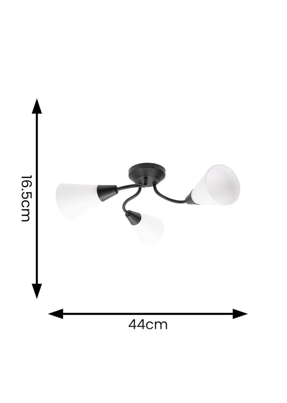 ValueLights Kristina  Black Semi-Flush Light with White Uplighter Shade (16.5cm x 44cm x 44cm)