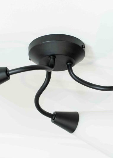 ValueLights Kristina  Black Semi-Flush Light with White Uplighter Shade (16.5cm x 44cm x 44cm)