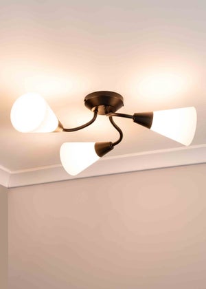 ValueLights Kristina  Black Semi-Flush Light with White Uplighter Shade (16.5cm x 44cm x 44cm)