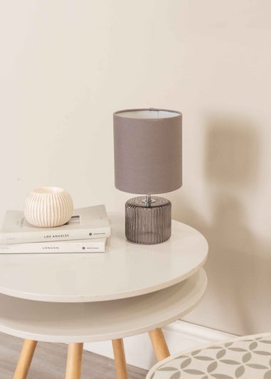 ValueLights Betty Smoked Grey Table Lamp with Grey Drum Shade (26cm x 14cm x 14cm)