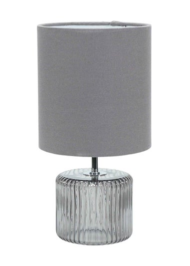 ValueLights Betty Smoked Grey Table Lamp with Grey Drum Shade (26cm x 14cm x 14cm)