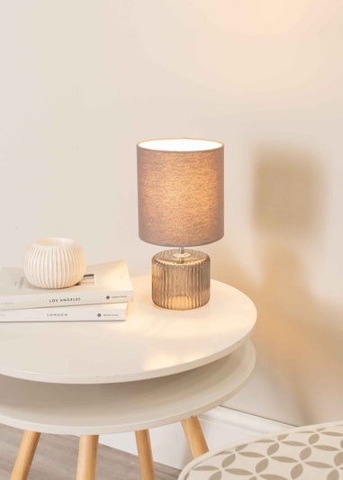ValueLights Betty Smoked Grey Table Lamp with Grey Drum Shade (26cm x 14cm x 14cm)