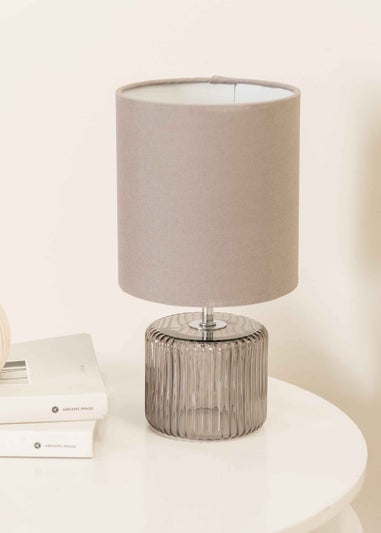 ValueLights Betty Smoked Grey Table Lamp with Grey Drum Shade (26cm x 14cm x 14cm)