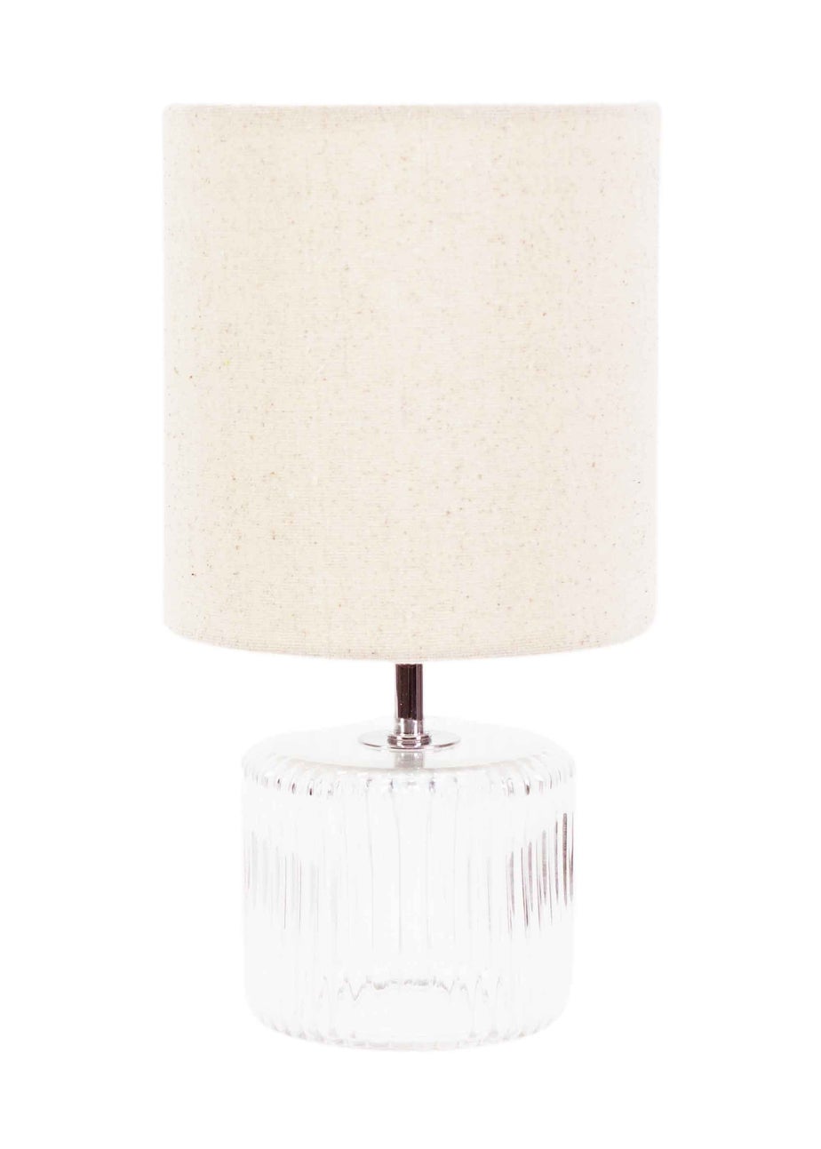 ValueLights Betty Clear Natural Table Lamp with Natural Drum Shade (26cm x 14cm x 14cm)