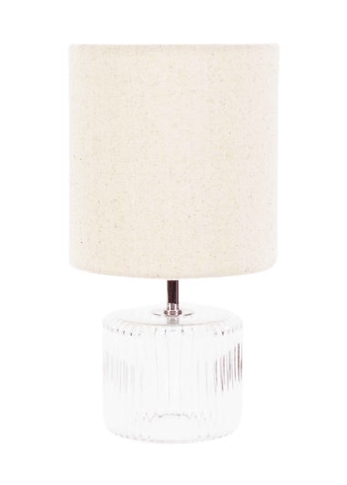 ValueLights Betty Clear Natural Table Lamp with Natural Drum Shade (26cm x 14cm x 14cm)