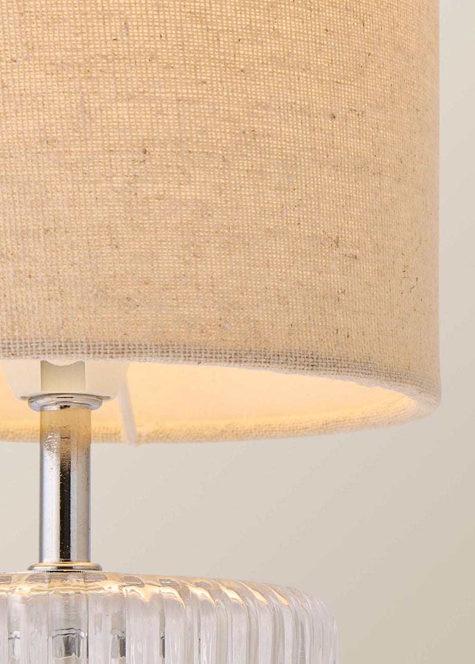 ValueLights Betty Clear Natural Table Lamp with Natural Drum Shade (26cm x 14cm x 14cm)