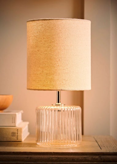 ValueLights Betty Clear Natural Table Lamp with Natural Drum Shade (26cm x 14cm x 14cm)
