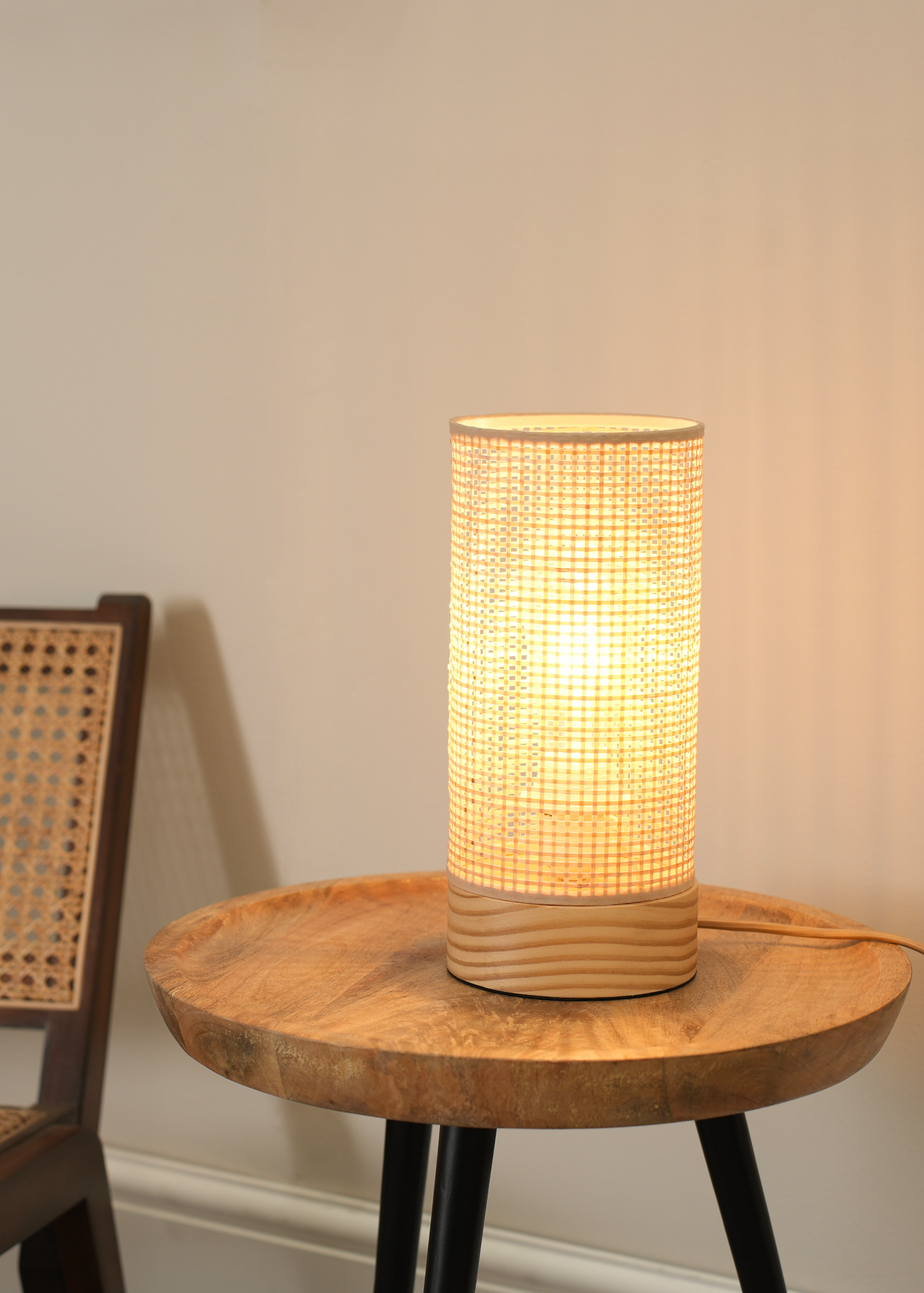 ValueLights Elsa Oak Effect Table Lamp with Small Drum Shade