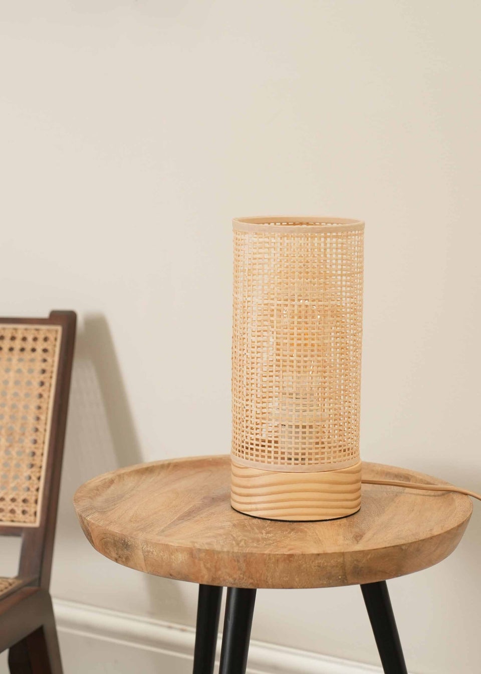 ValueLights Elsa Oak Effect Table Lamp with Small Drum Shade