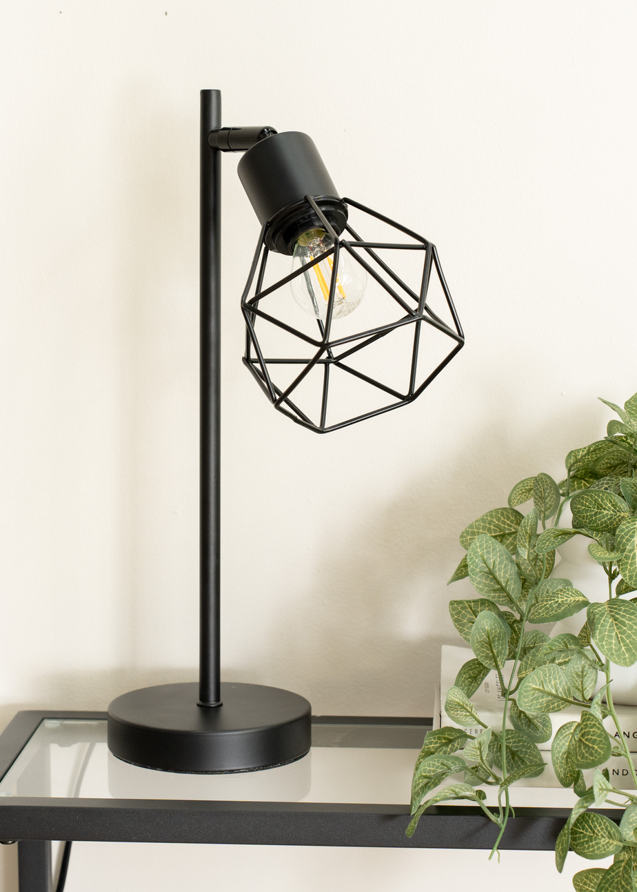ValueLights Angus Matte Black Adjustable Table Lamp with Black  Shade (41cm x 12.5cm x 23cm)