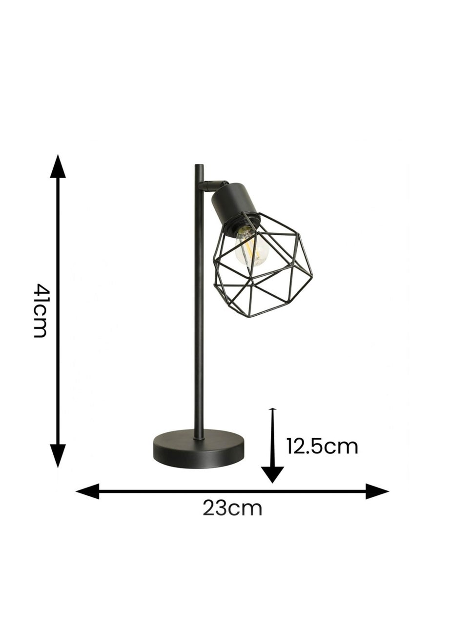 ValueLights Angus Matte Black Adjustable Table Lamp with Black Shade (41cm x 12.5cm x 23cm)