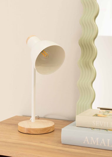 ValueLights Woody White Table Lamp with Tapered Shade (36cm x 19cm x 14cm)