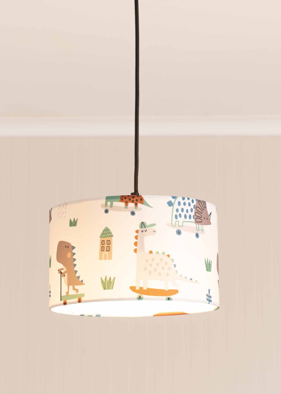 ValueLights Dino Shade Multicolour Drum Ceiling Pendant Lampshade (15cm x 25cm x 25cm)