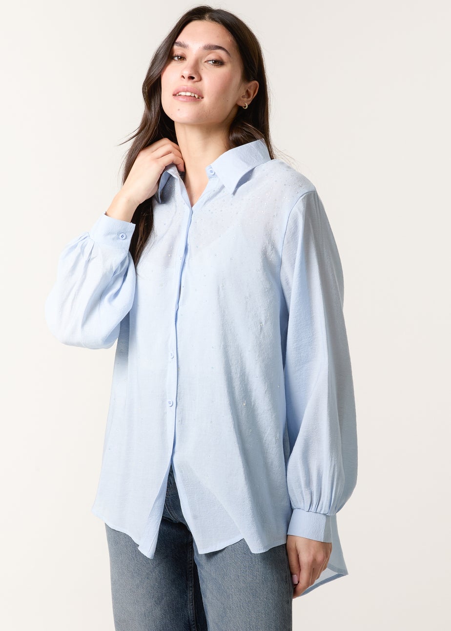 Blue Vanilla Blue Diamante Detailed Classic Shirt
