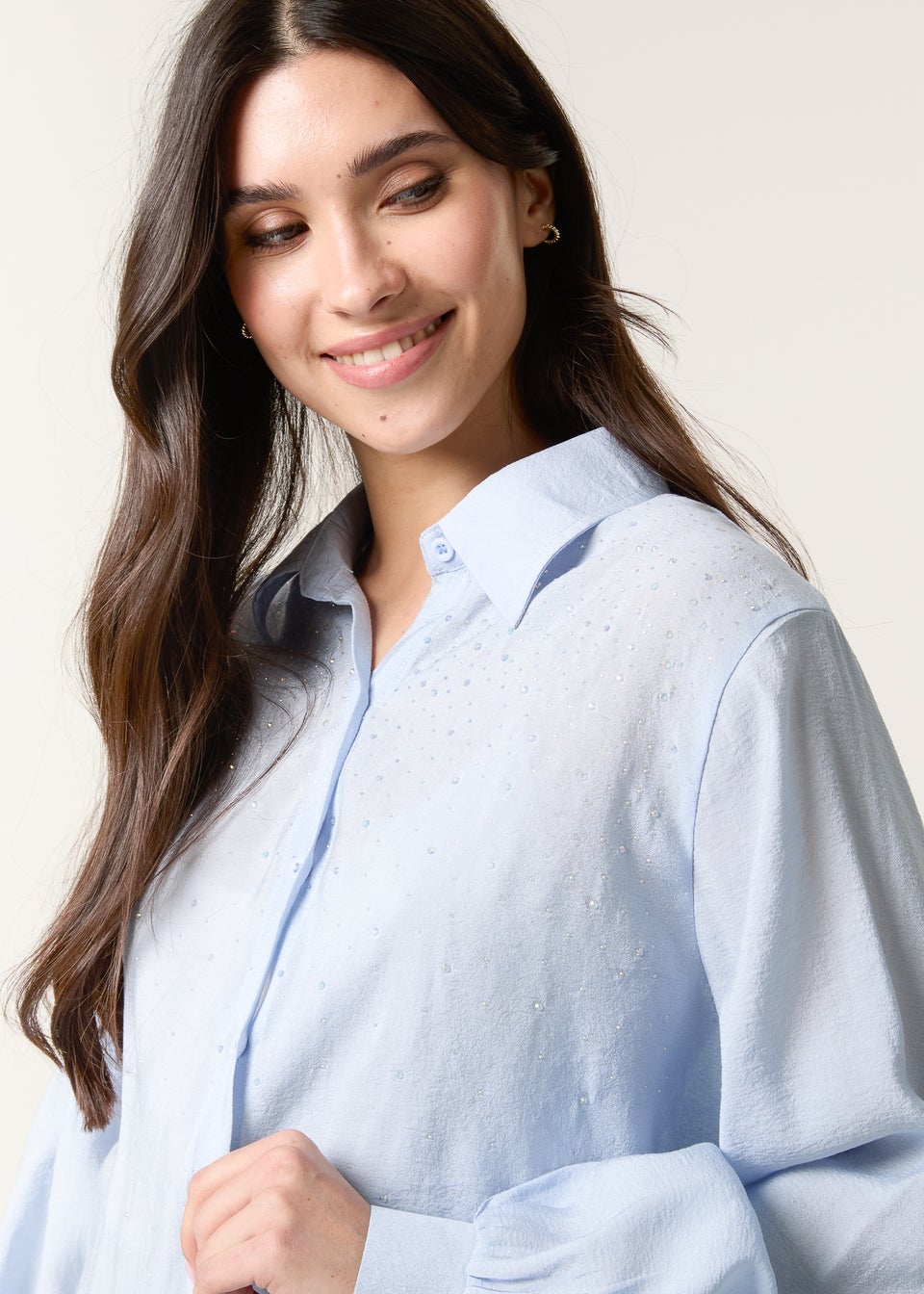 Blue Vanilla Blue Diamante Detailed Classic Shirt