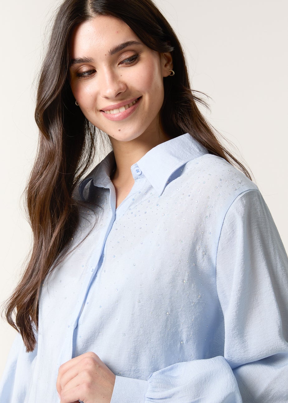 Blue Vanilla Blue Diamante Detailed Classic Shirt