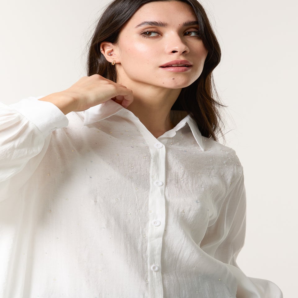 Blue Vanilla White Diamante Detailed Classic Shirt