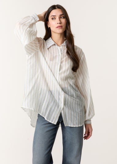 Blue Vanilla Blue Diamante Detailed Shirt With Vertical Stripes
