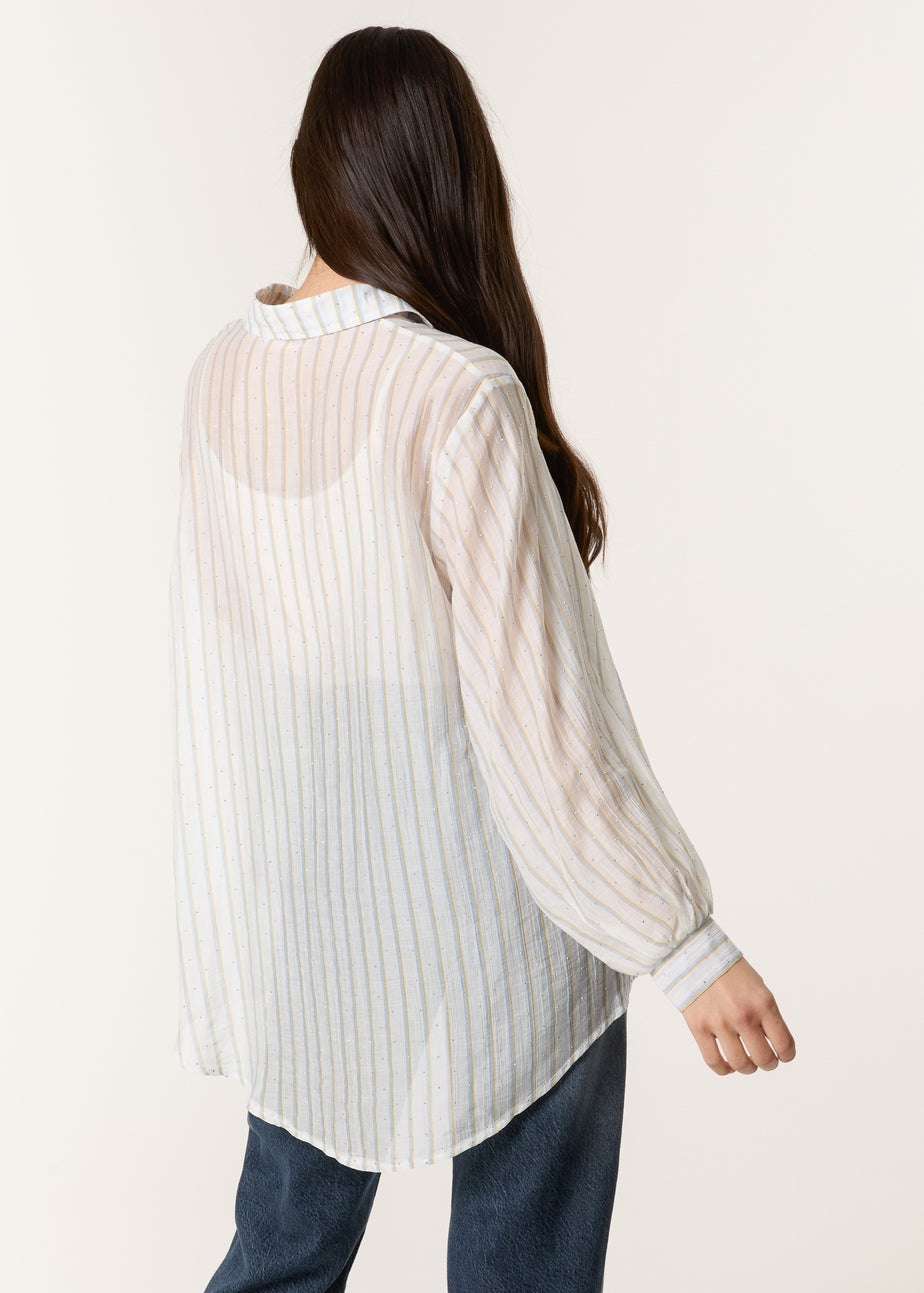 Blue Vanilla Blue Diamante Detailed Shirt With Vertical Stripes