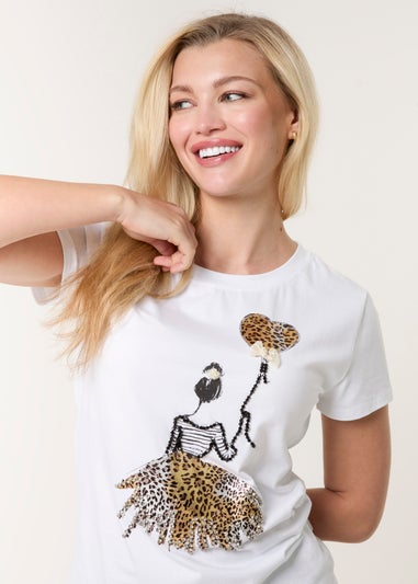 Blue Vanilla White Leopard Print Balloon Top