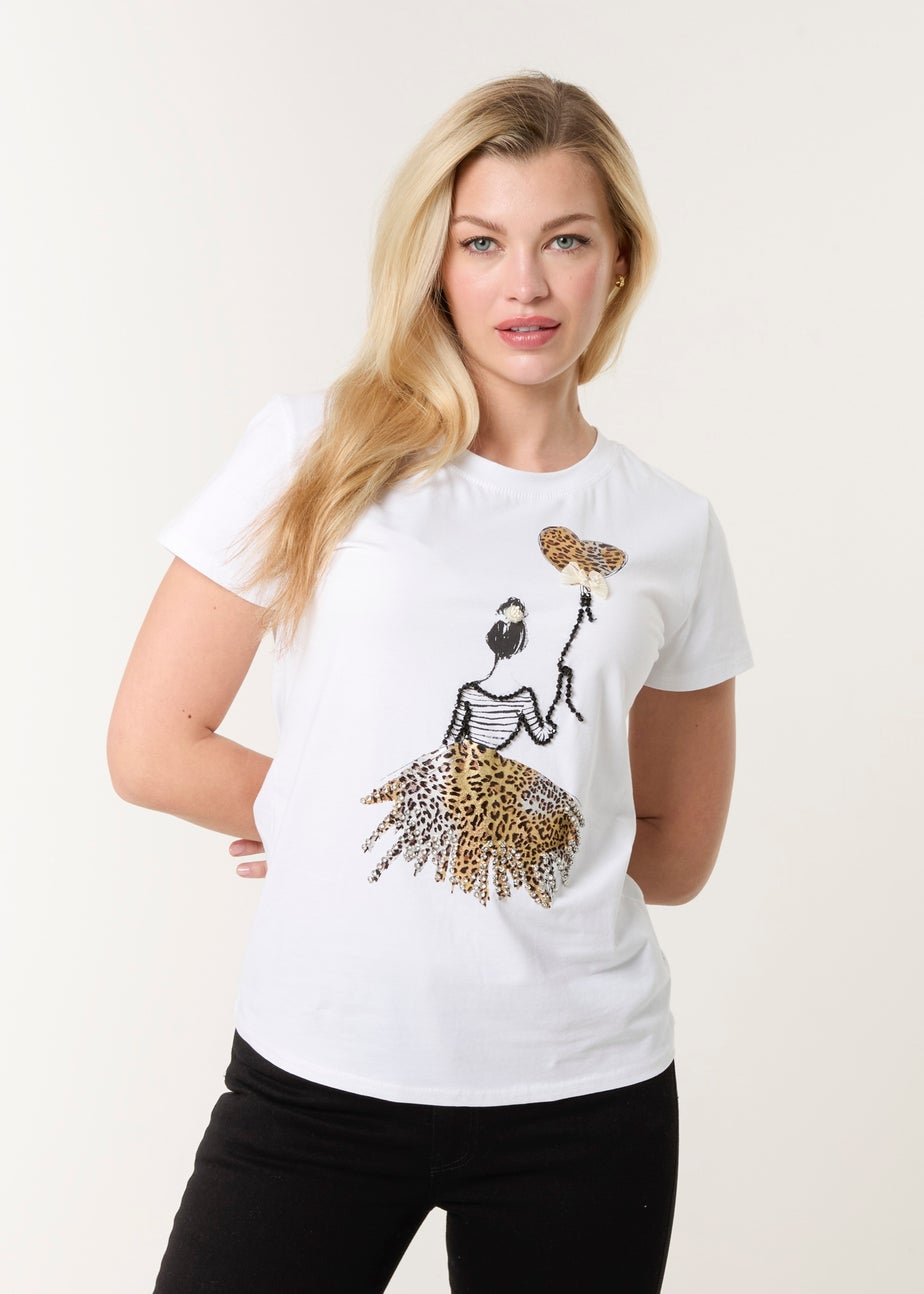 Blue Vanilla White Leopard Print Balloon Top