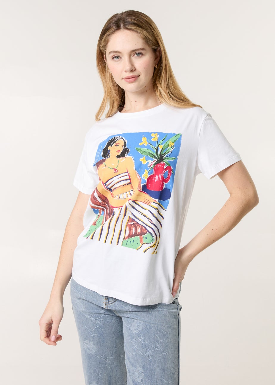 Blue Vanilla White T-Shirt With Colorful Print