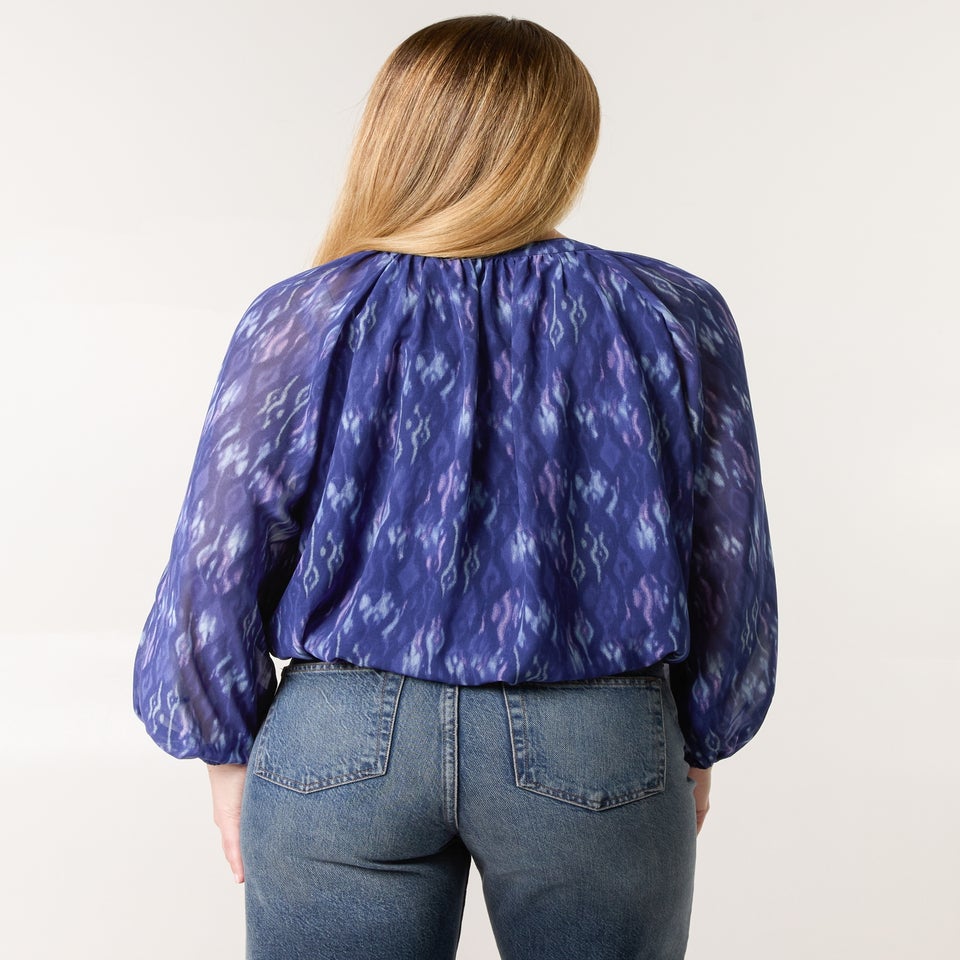 Blue Vanilla Navy Half Zip Puffball Blouse
