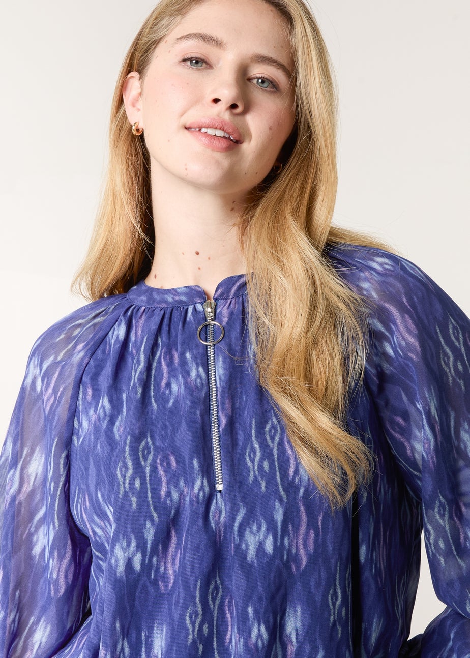 Blue Vanilla Navy Half Zip Puffball Blouse