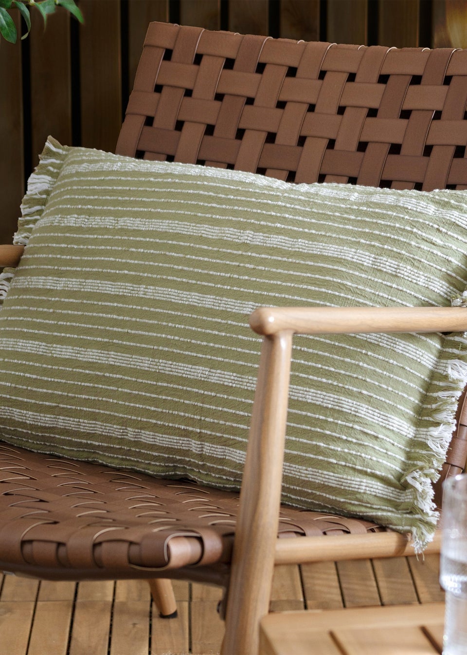Yard Dark Green Tide Textured Stripe Outdoor Cushion