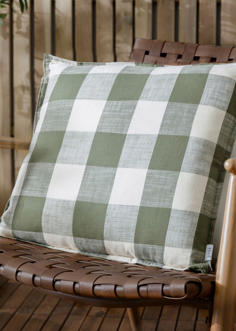 Yard Dark Green Chesil Check 100% Cotton Outdoor Outdoor Cushion