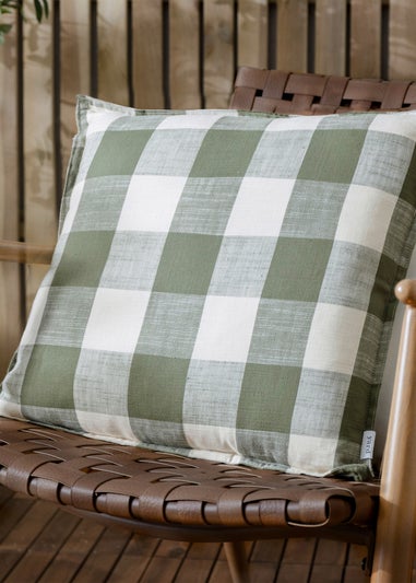 Yard Dark Green Chesil Check 100% Cotton Outdoor Outdoor Cushion