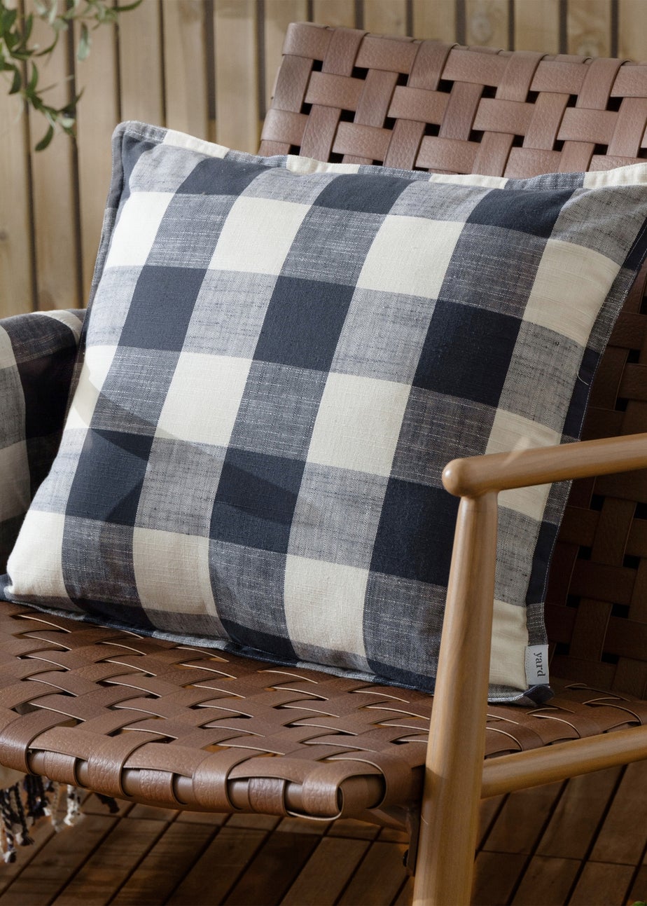 Yard Navy Chesil Check 100% Cotton Outdoor Outdoor Cushion