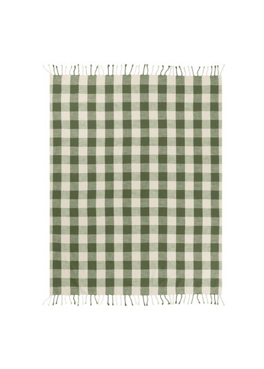 Yard Dark Green Chesil Check Tasselled 100% Cotton Throw