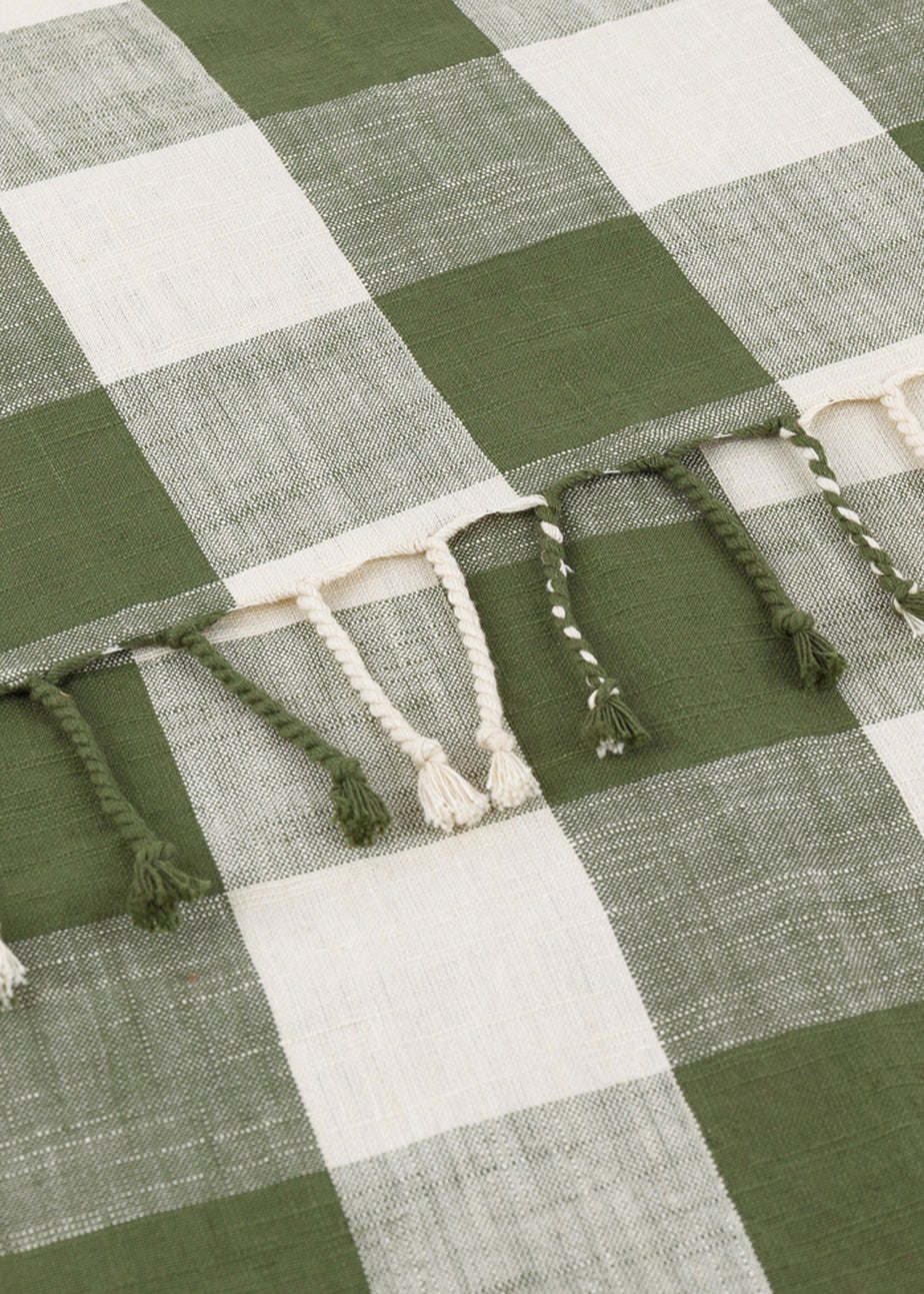 Yard Dark Green Chesil Check Tasselled 100% Cotton Throw