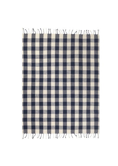 Yard Navy Chesil Check Tasselled 100% Cotton  Throw