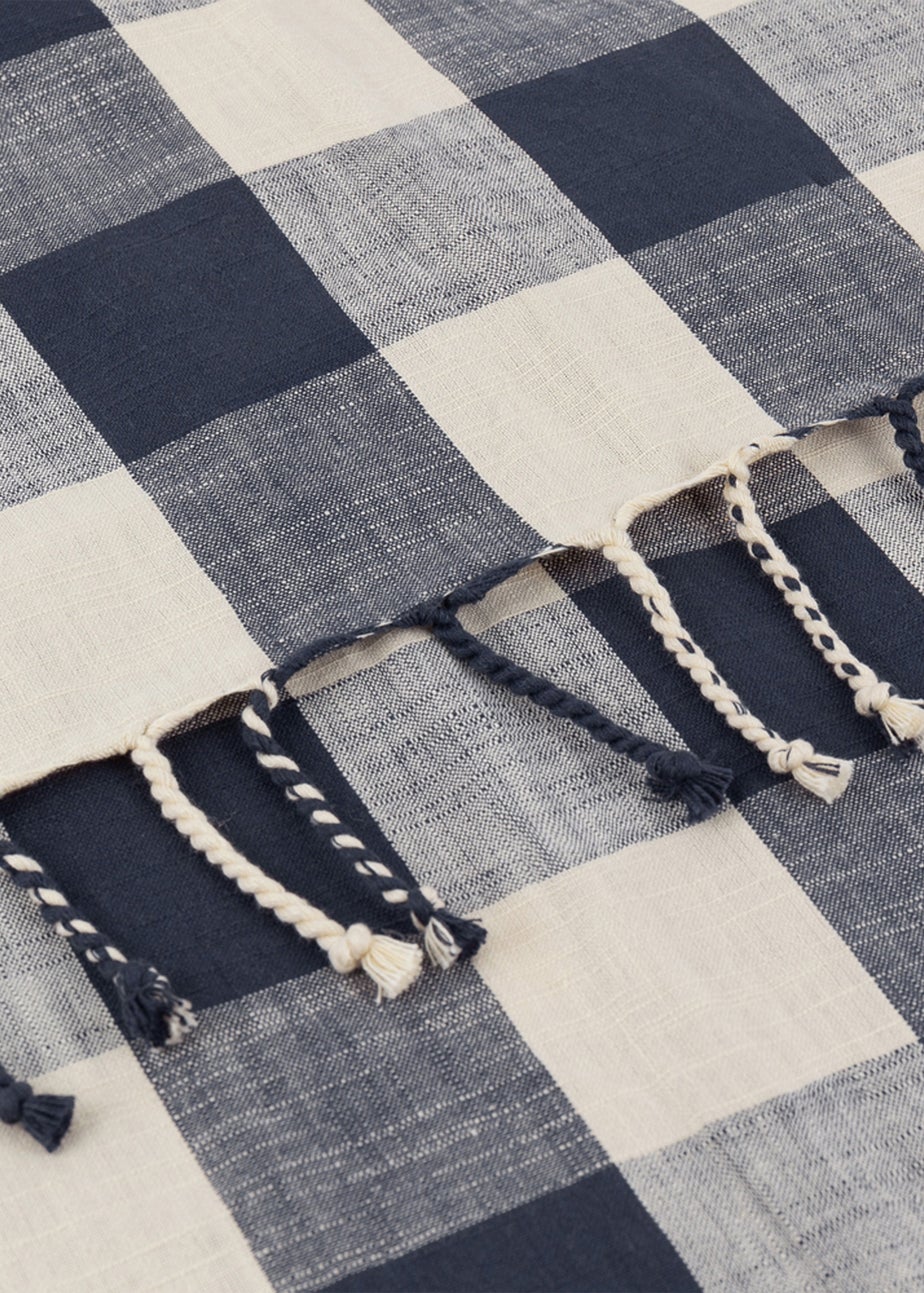 Yard Navy Chesil Check Tasselled 100% Cotton  Throw