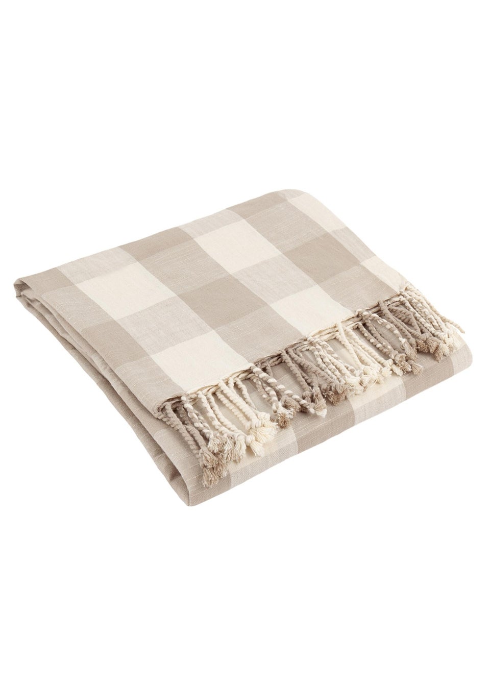 Yard Natural Chesil Check Tasselled 100% Cotton  Throw