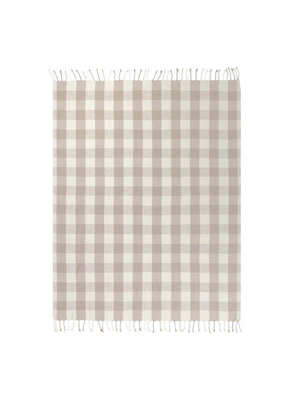 Yard Natural Chesil Check Tasselled 100% Cotton  Throw