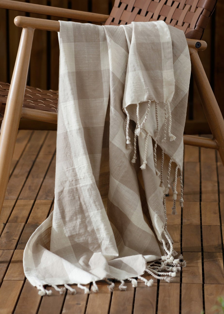 Yard Natural Chesil Check Tasselled 100% Cotton  Throw