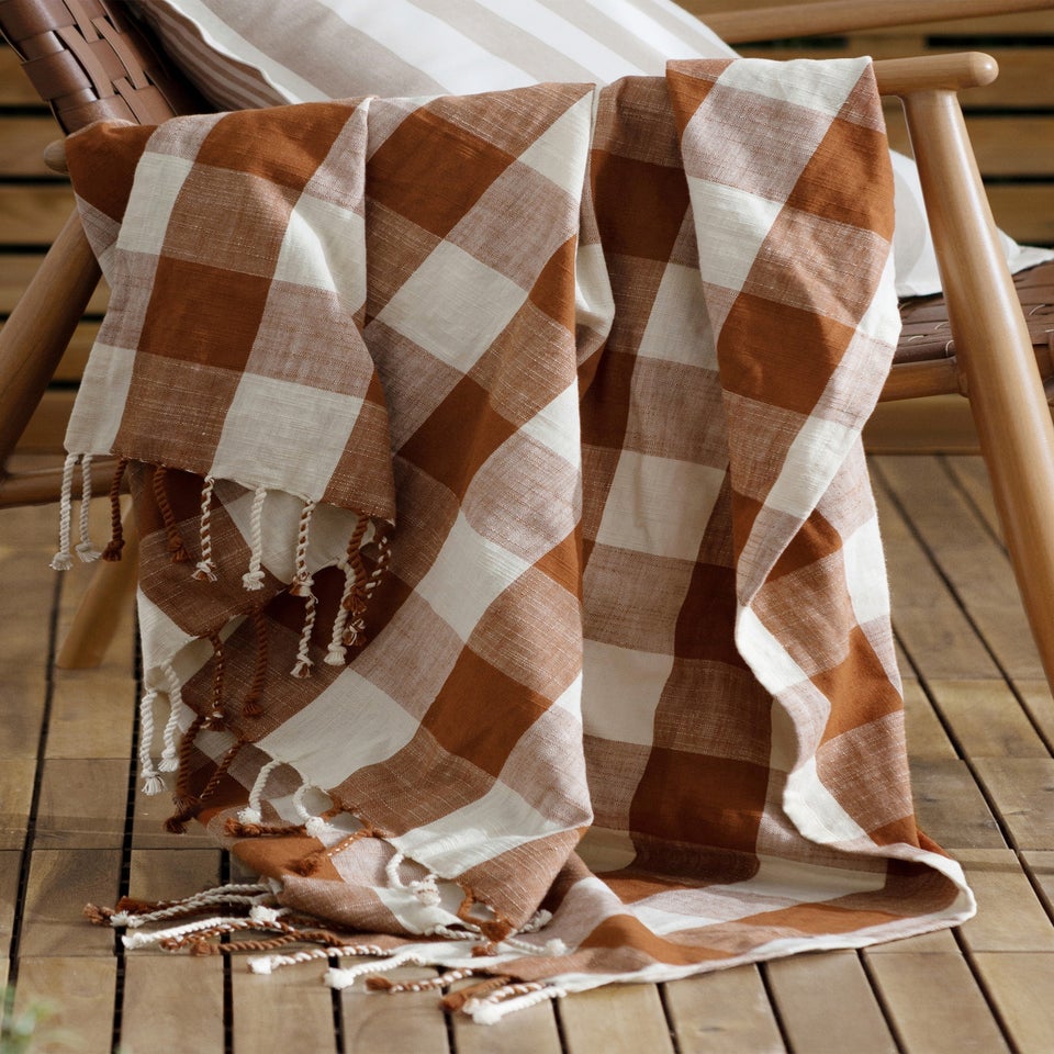 Yard Rust Chesil Check Tasselled 100% Cotton  Throw