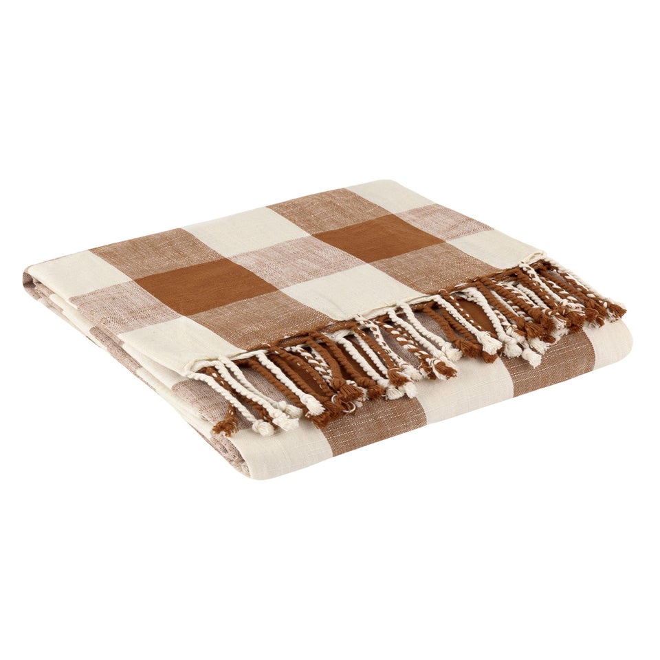 Yard Rust Chesil Check Tasselled 100% Cotton  Throw