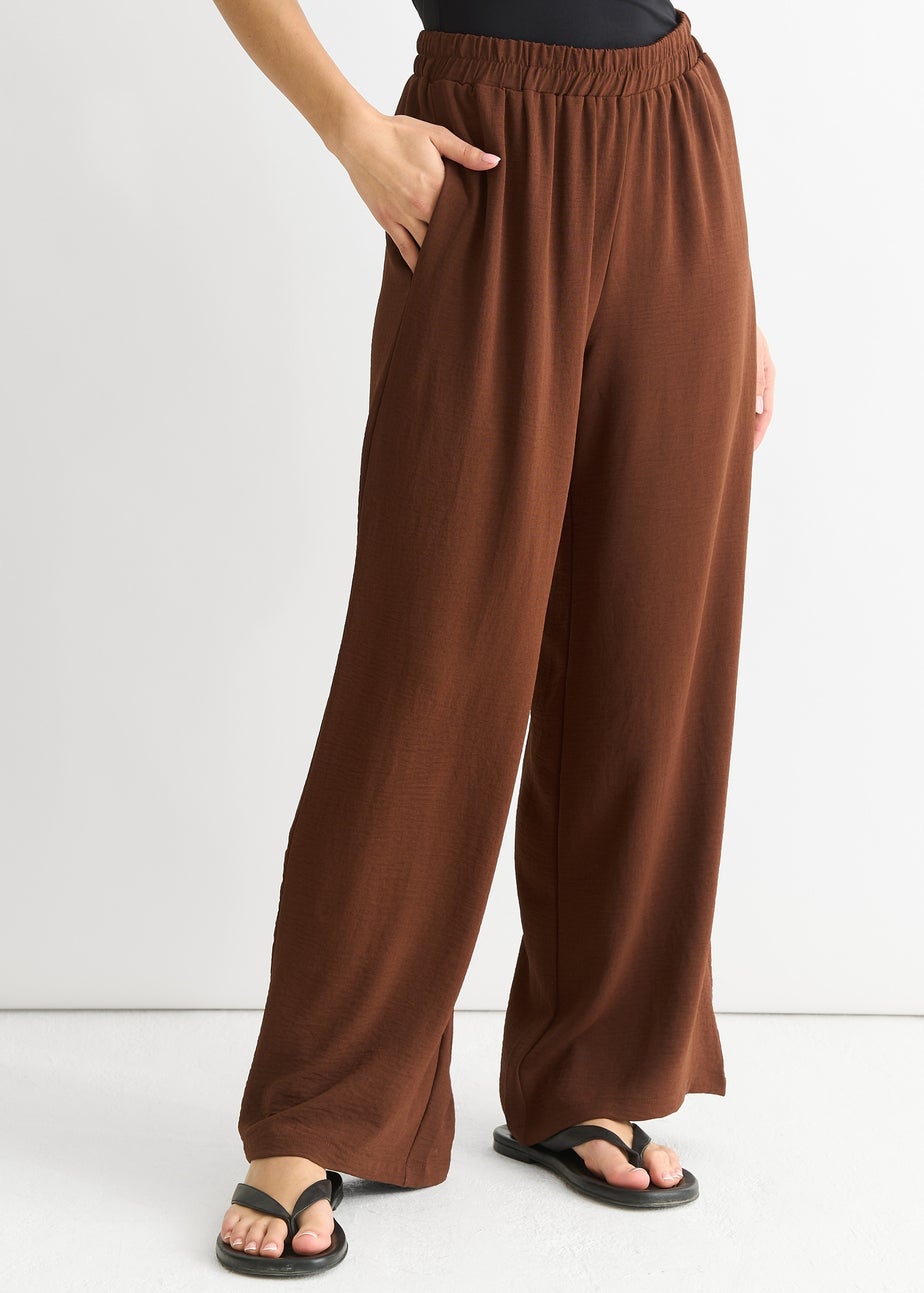 Gini London Brown Elasticated Waist Wide Leg Trousers