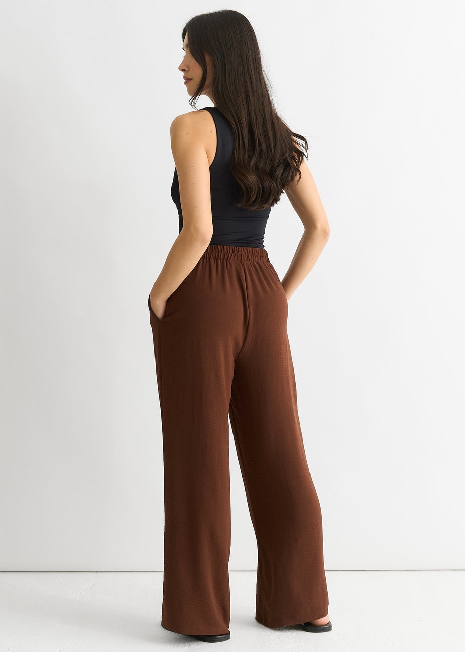 Gini London Brown Elasticated Waist Wide Leg Trousers