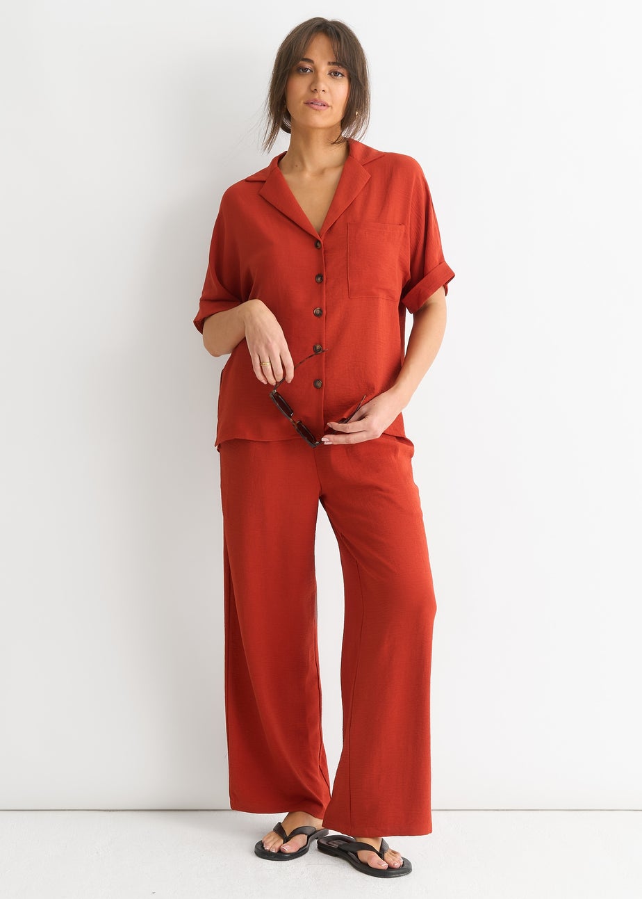 Gini London Rust Elastic Waist Wide Leg Trousers