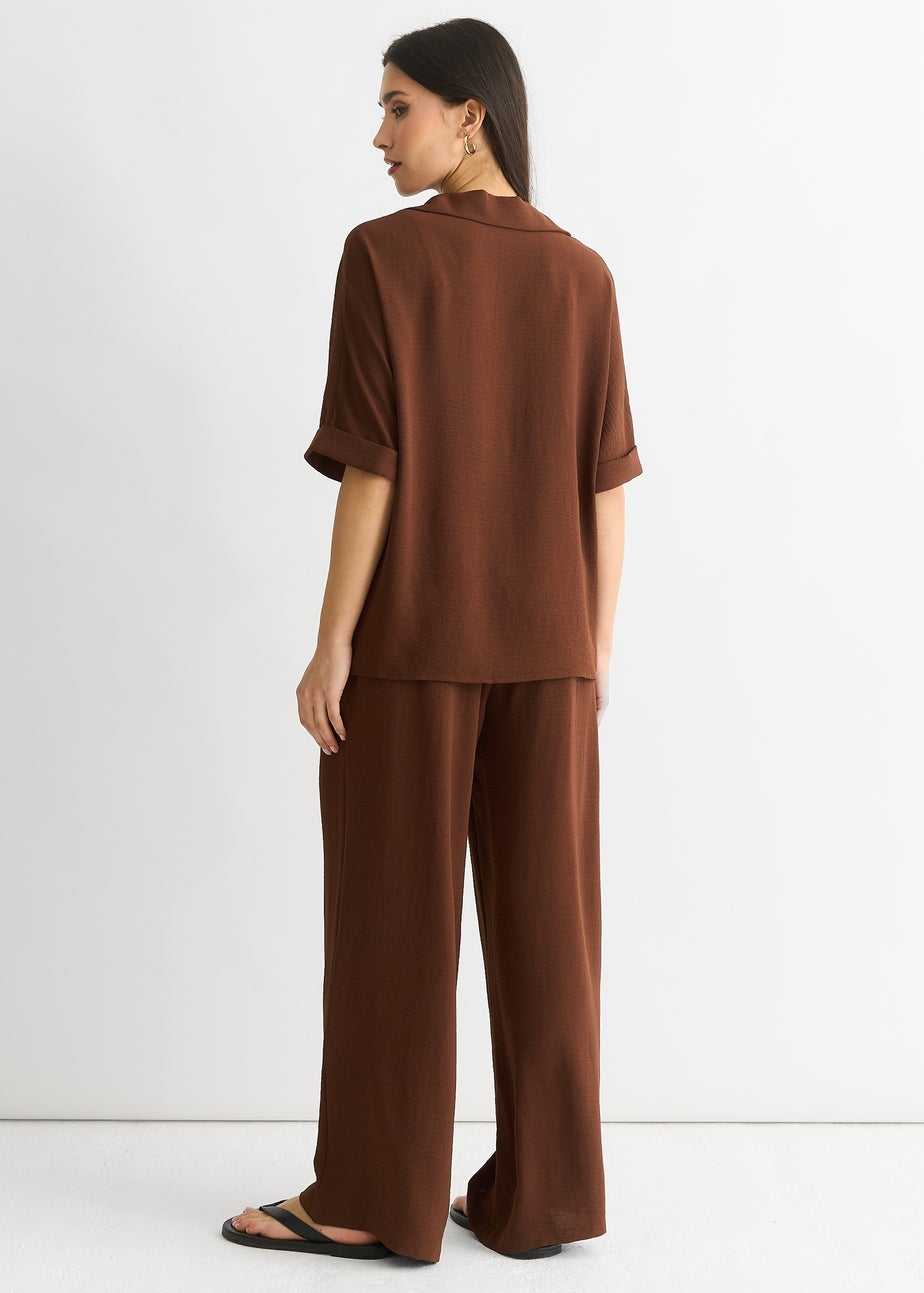 Gini London Brown Air Flow Oversized Shirt Top