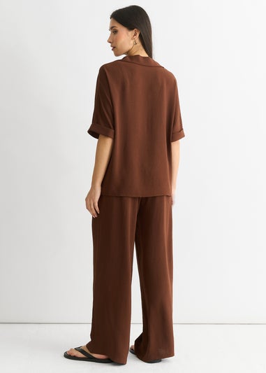 Gini London Brown Air Flow Oversized Shirt Top